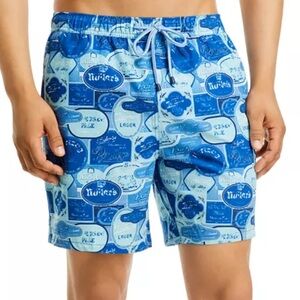 Peter Millar Crown Swim Trunks Beer Lager Labels Print Blue Mens Size Large